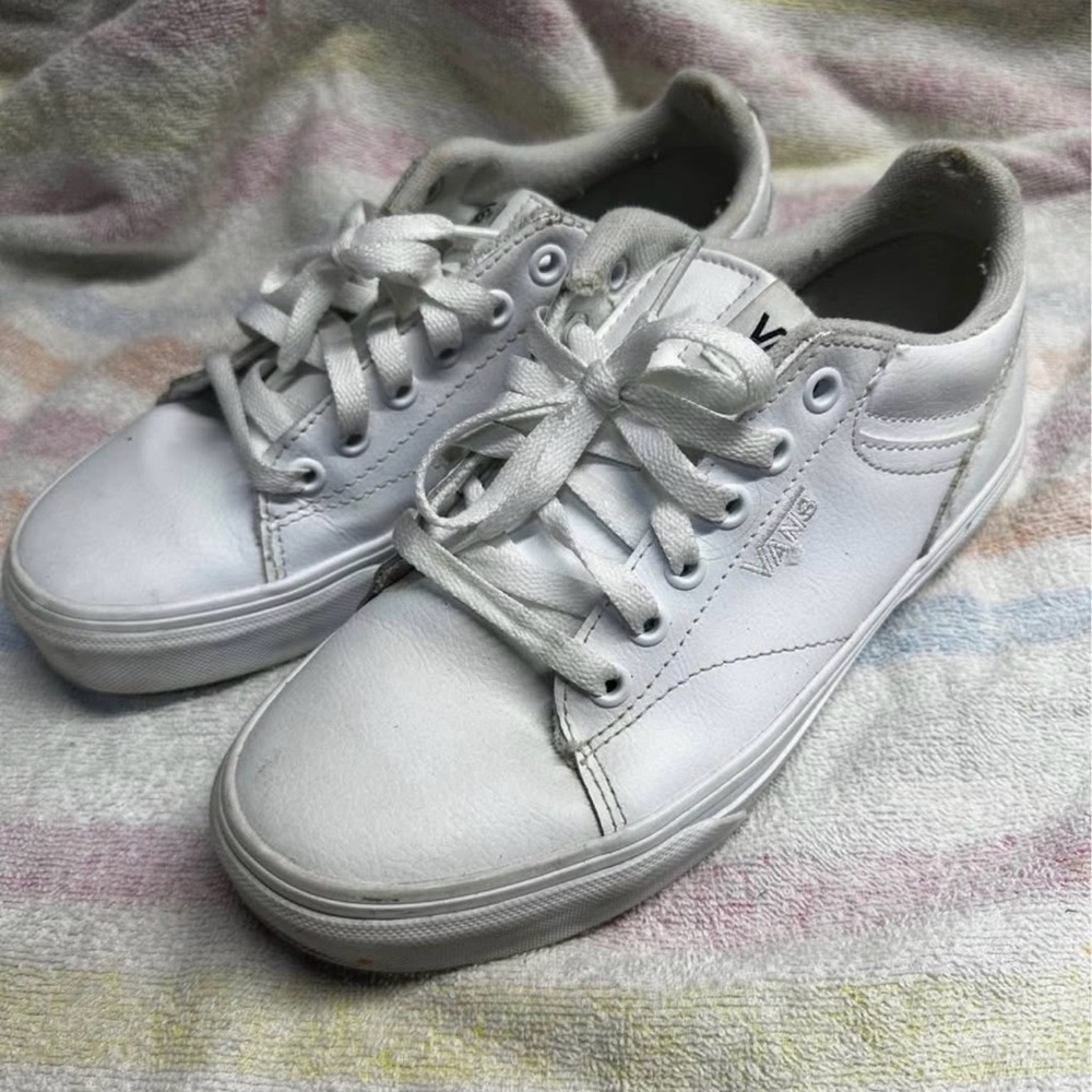 Vans White Leather Low Top Sneakers - White